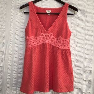 Anthropologie Odille Textured Tank w/ Lace Accent
